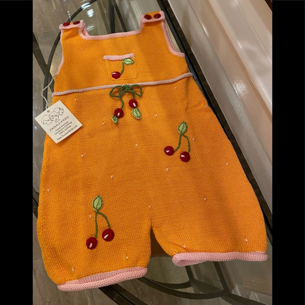 NWT *Zackali 4 Kids* CHERRY Onesie: Hand-Knitted 100% Cotton … Size: 2
